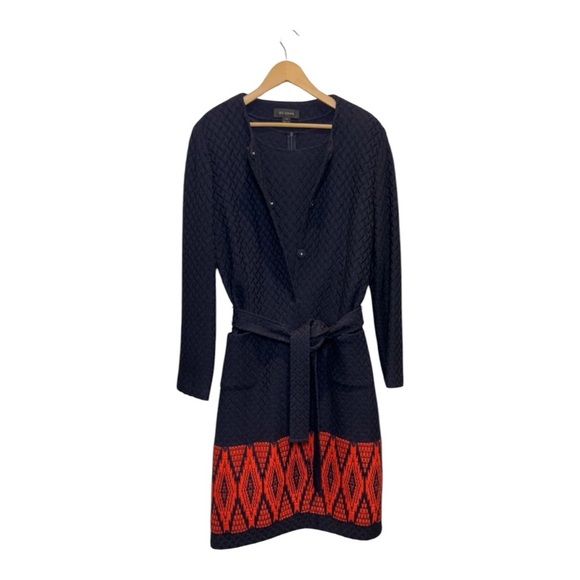 St. John 2 Pc Blue Knitted Wool Blend Dress w/Matching Long Jacket Sz 16 - Picture 1 of 17